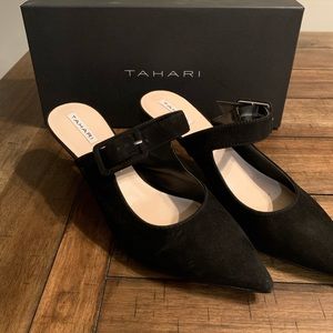 Tahari Black Suede Mule Heel